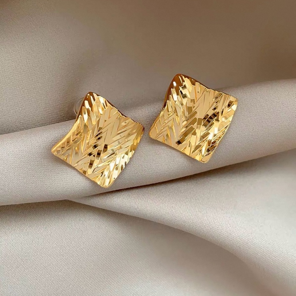 Gold Textured Square Stud Earrings - Women's Jewelry